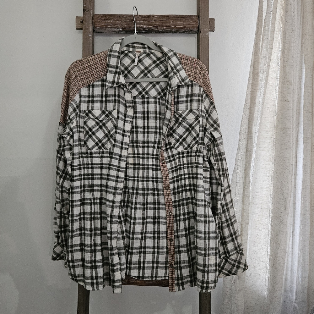 Free People Plaid Button-Up Flannel Shirt